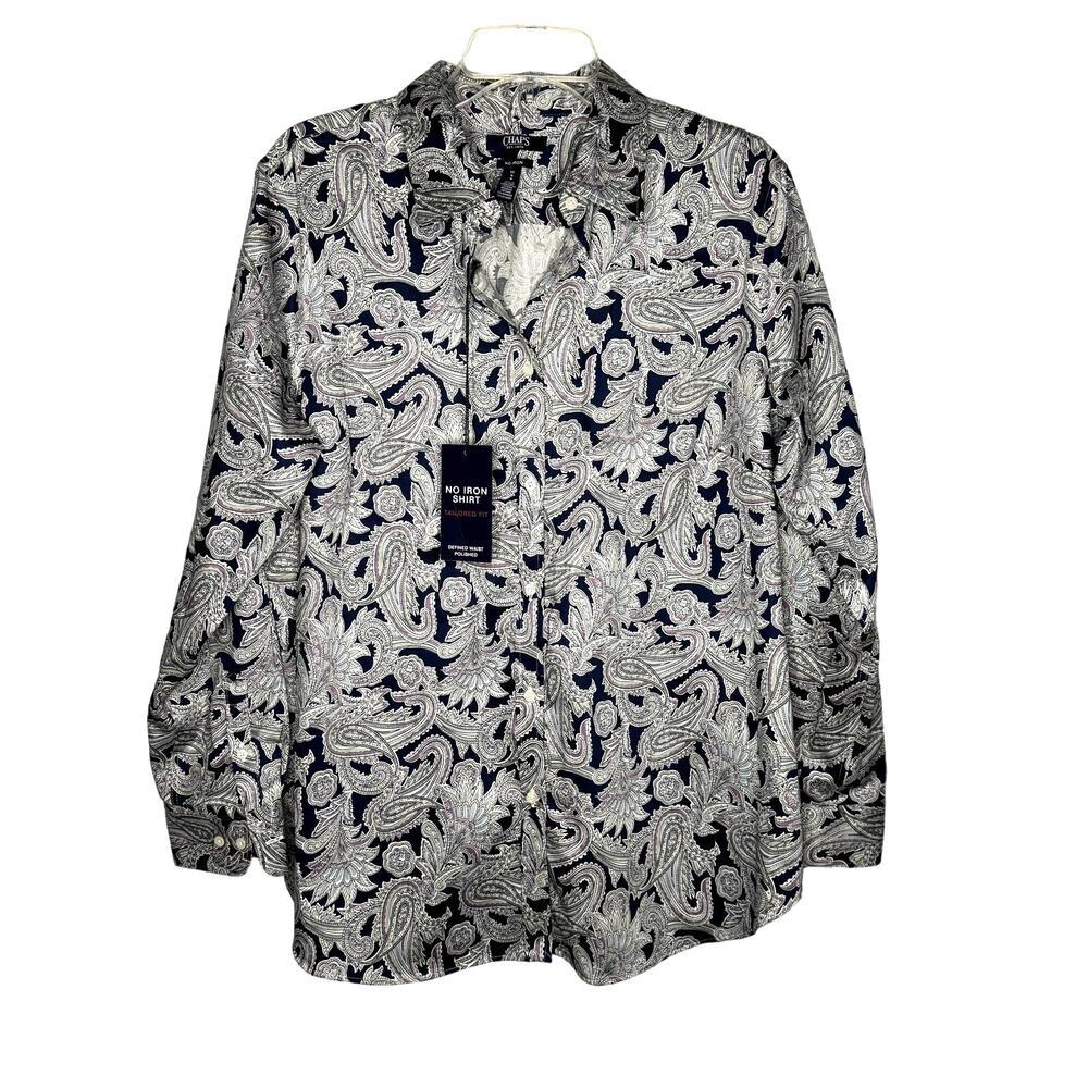 NWT CHAPS Women's Sz 0X G G No Iron Tailored Fit Cotton Shirt Button Down multi